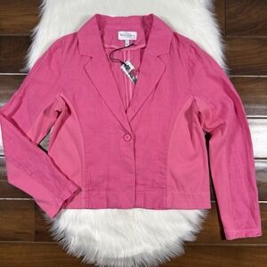 Michael Stars Women's Size Small Pink Flamingo Pearson Mixed Linen Blazer Jacket